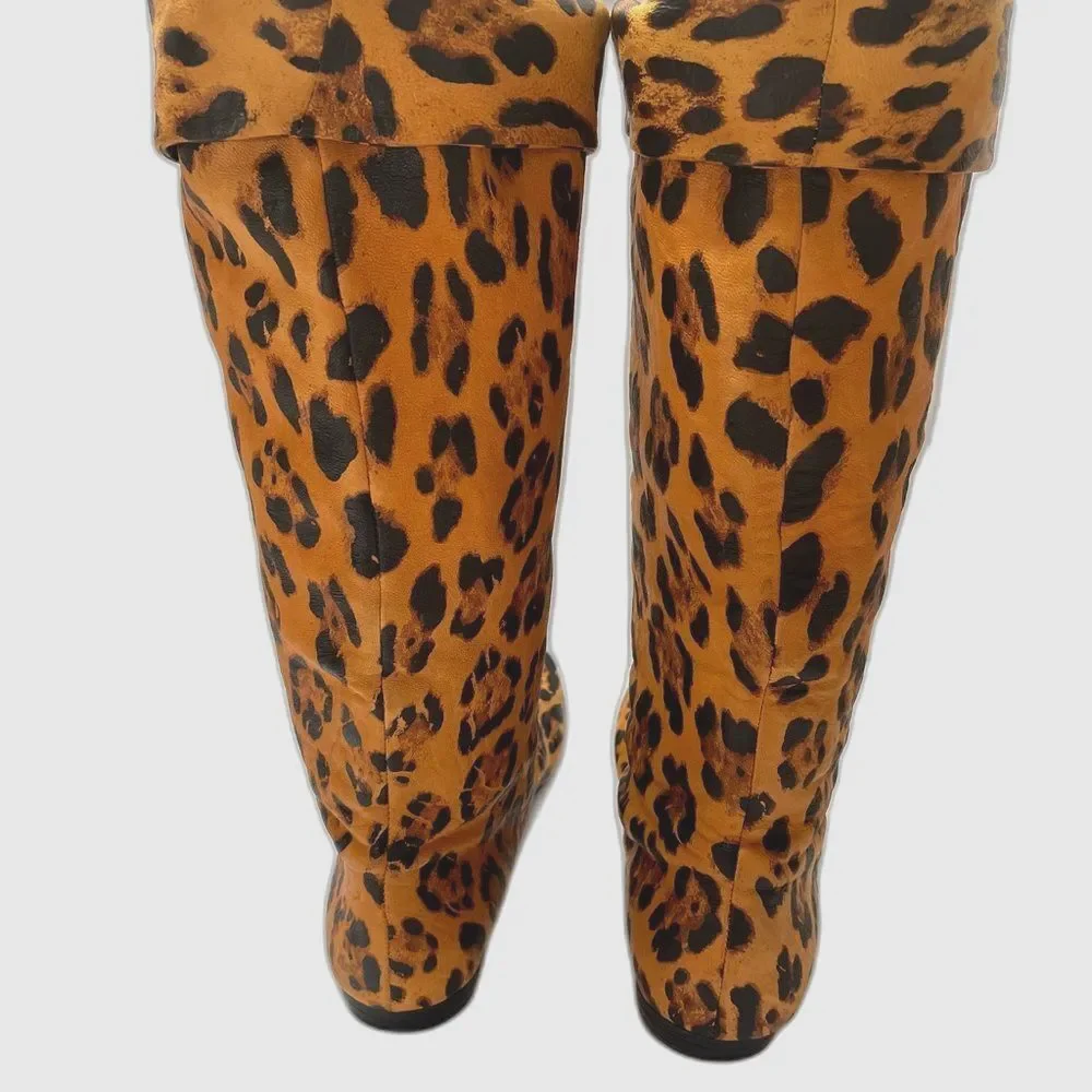 Guissepe Zanotti Leather Faux Cheetah Knee boots sz 7 US